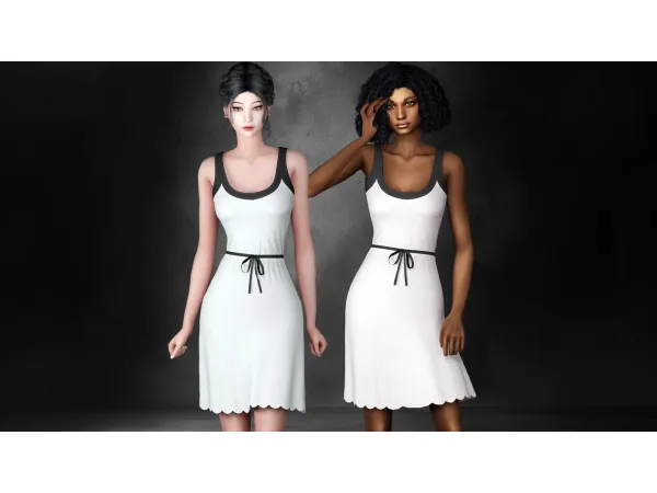 Mix MANA SCALLOPED HEM DRESS WITH TIE by Garfiel - The Sims 4 Custom Content