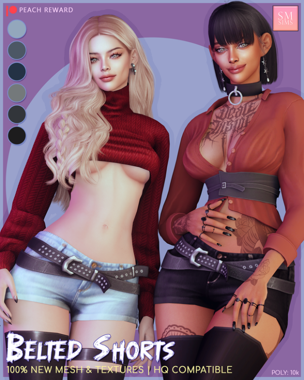 Mix PEACH Belted Shorts by simsfinds - The Sims 4 Custom Content