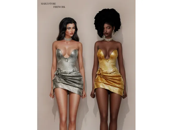 Alpha FIREWORK DRESS by Mably - The Sims 4 Custom Content