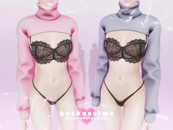Alpha crop sweater bra by korkassims - The Sims 4 Custom Content