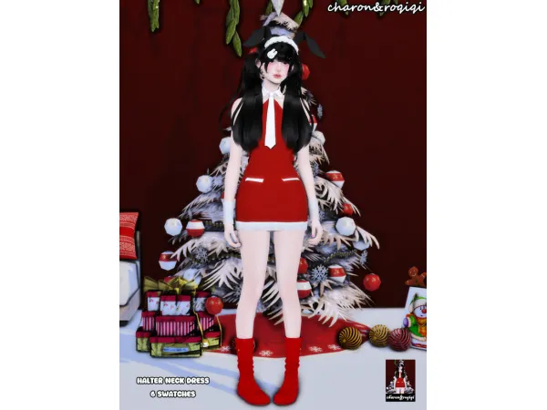 Maxis Match halter neck dress by charonroqiqi - The Sims 4 Custom Content