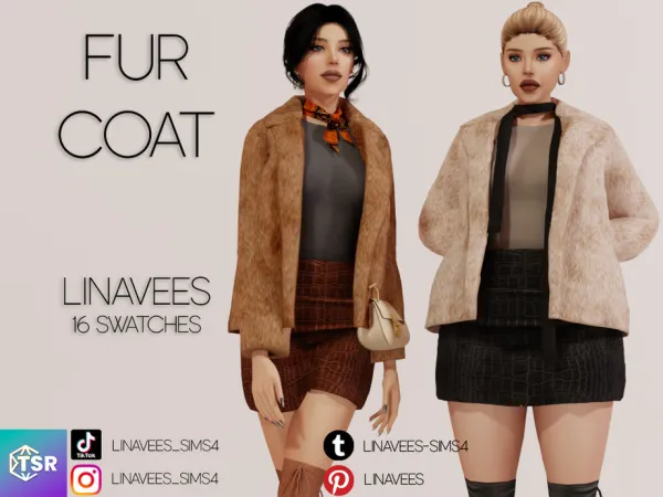 Alpha OPHELIA FUR COAT TOP by thesimsresource - The Sims 4 Custom Content