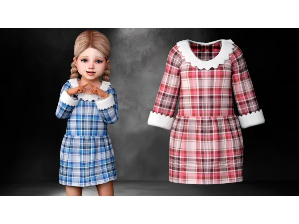 Alpha AYAKO PLAID DRESS WITH COLLAR - The Sims 4 Custom Content