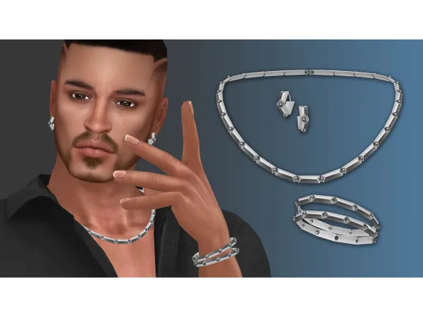 Alpha MENS FACETED LINK JEWELRY SET by NataliS - The Sims 4 Custom Content
