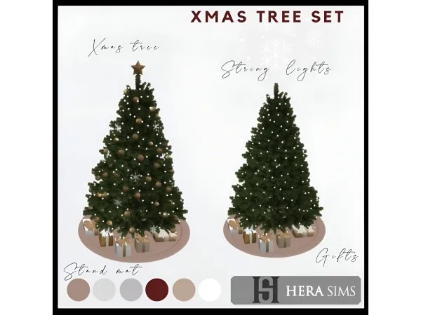 Alpha Xmas tree with ornaments gifts lights stand mat set - The Sims 4 Custom Content