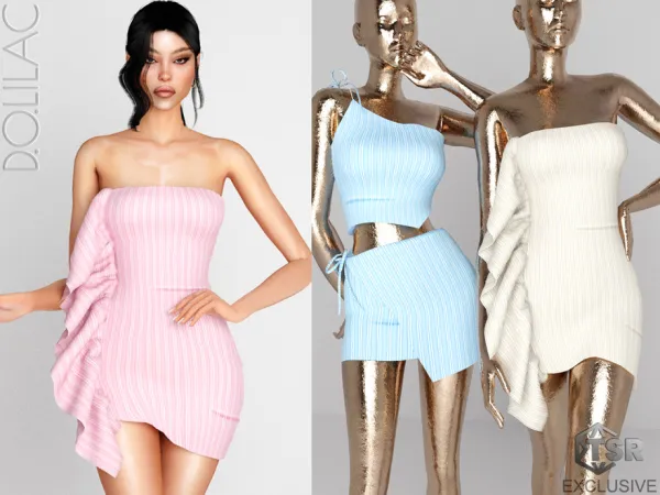 Mix Striped Ruffle Mini Dress DO0302 by DOLilac - The Sims 4 Custom Content