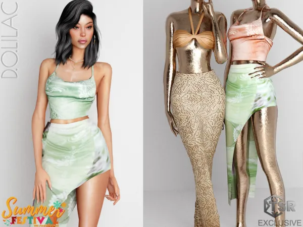 Alpha Mixed Floral Asymmetric Skirt Set DO0419 by DOLilac - The Sims 4 Custom Content