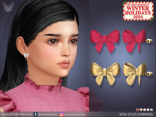 Alpha Bow Stud Earrings For Kids - The Sims 4 Custom Content