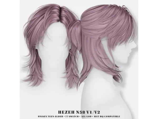 Alpha [Hezeh]Hair_No58 V1 V2 - The Sims 4 Custom Content