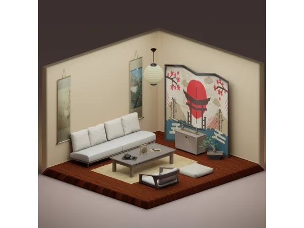 Maxis Match Konnichiwa Living Japanese Inspired Living Room by snootysims - The Sims 4 Custom Content