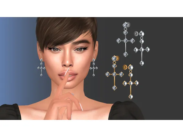 Alpha TINI CROSS EARRINGS WITH CRYSTALS by NataliS - The Sims 4 Custom Content
