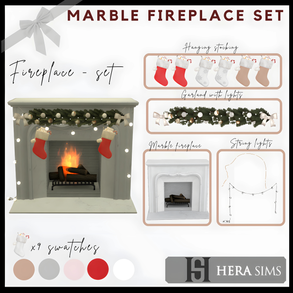 Alpha Marble fireplace set by herasims4 - The Sims 4 Custom Content
