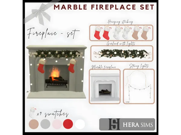 Alpha Marble fireplace set - The Sims 4 Custom Content