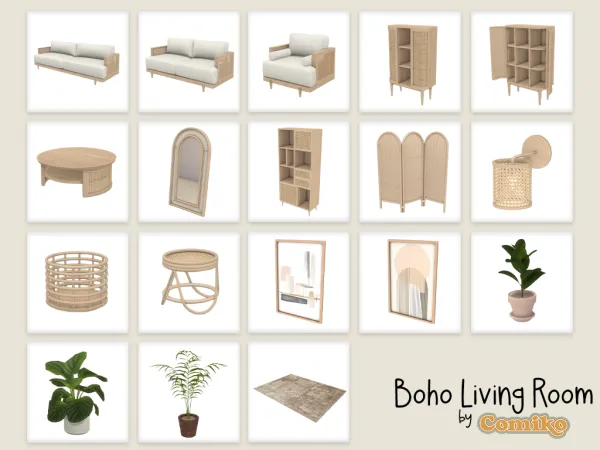 Maxis Match Boho Living Room by Comiko - The Sims 4 Custom Content