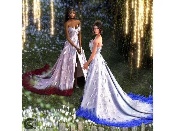 Alpha Feathers Long Train Gown - The Sims 4 Custom Content