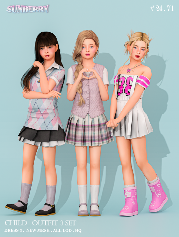 Alpha [SUNBERRY] Child Outfit 3 SET 2471 by simsfinds - The Sims 4 Custom Content