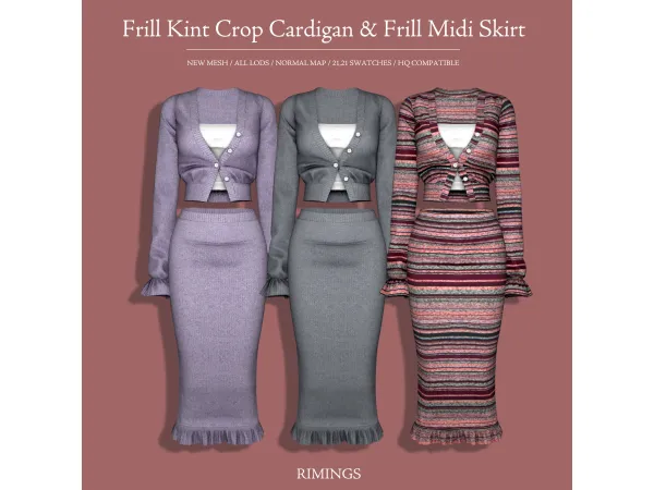 Alpha [RIMINGS] Frill Kint Crop Cardigan Frill Midi Skirt - The Sims 4 Custom Content