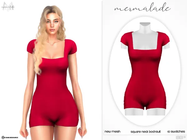 Maxis Match Square Neck Bodysuit MC554 by Mermalade - The Sims 4 Custom Content