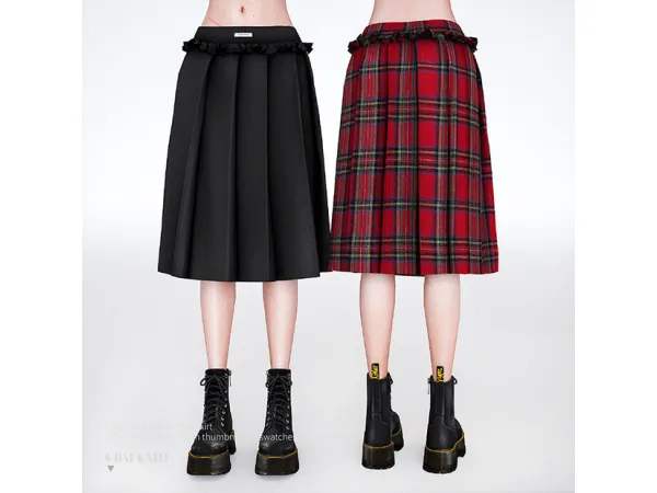 Alpha Crank Frill Pleats Midi Skirt by charonlee - The Sims 4 Custom Content