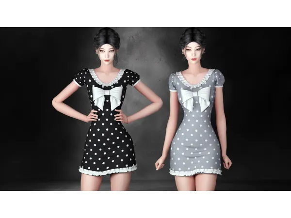 Maxis Match VICTORIA POLKA DOT BOW DRESS by Garfiel - The Sims 4 Custom Content