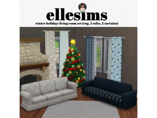 Maxis Match winter holidays living room set (rugs sofas curtains) by - The Sims 4 Custom Content