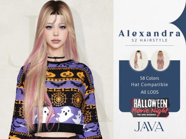 Alpha Halloween Movie Night Alexandra S2 (Hairstyle) by Mystic Studio - The Sims 4 Custom Content