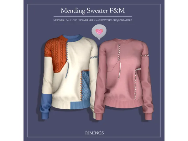Alpha [RIMINGS] Mending Sweater FM - The Sims 4 Custom Content