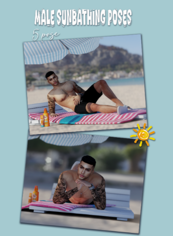 Mix MALE SUNBATHING POSES by simsfinds - The Sims 4 Custom Content