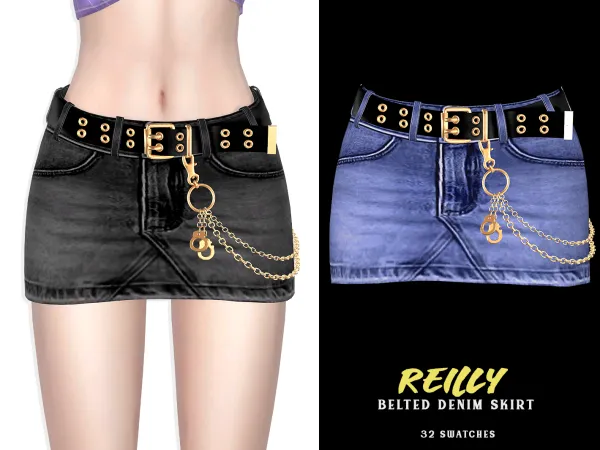 Alpha Reilly Belted Denim Skirt - The Sims 4 Custom Content