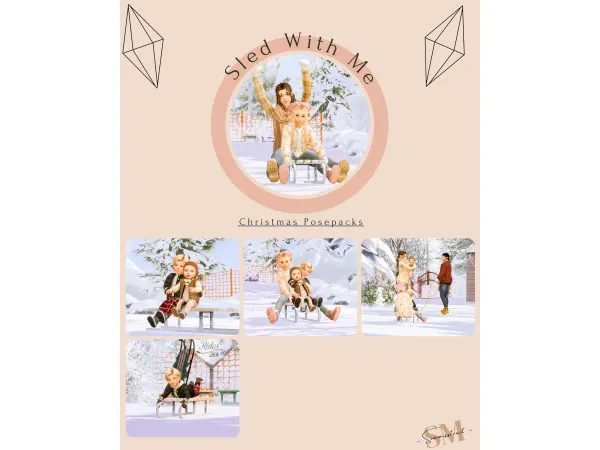 Mix 142 Sled With Me Christmas Posepack 4 by Simmisstrait - The Sims 4 Custom Content