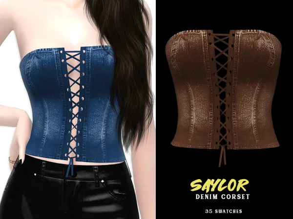 Alpha Saylor Denim Corset - The Sims 4 Custom Content