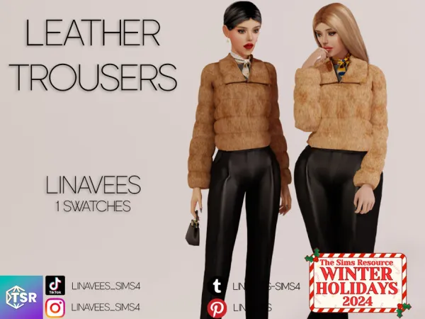 Alpha MALIA LEATHER TROUSERS by linavees - The Sims 4 Custom Content