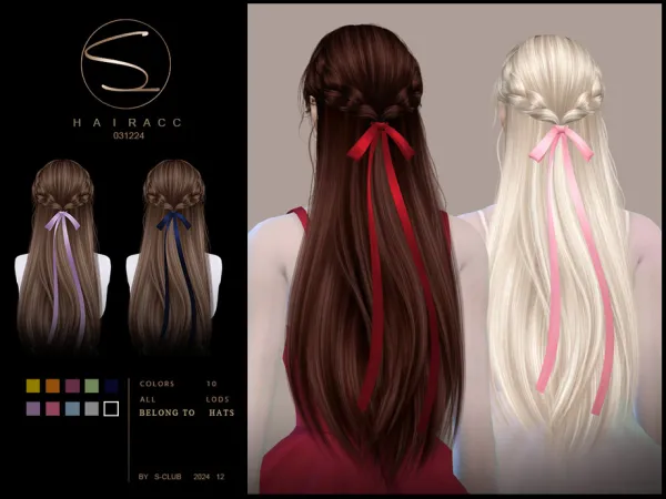 Alpha Long hair tie 031224 Club by S - The Sims 4 Custom Content