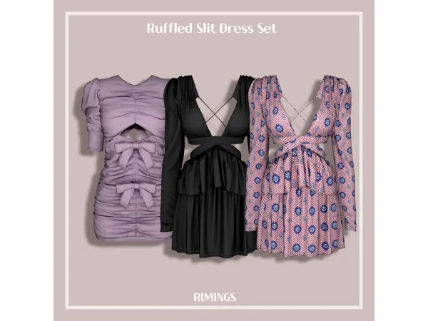 Alpha [RIMINGS] Ruffled Slit Dress Set - The Sims 4 Custom Content