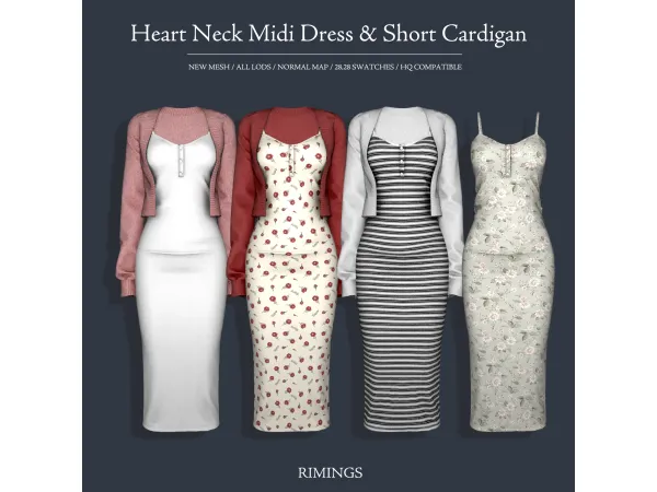Alpha [RIMINGS] Heart Neck Midi Dress Short Cardigan - The Sims 4 Custom Content