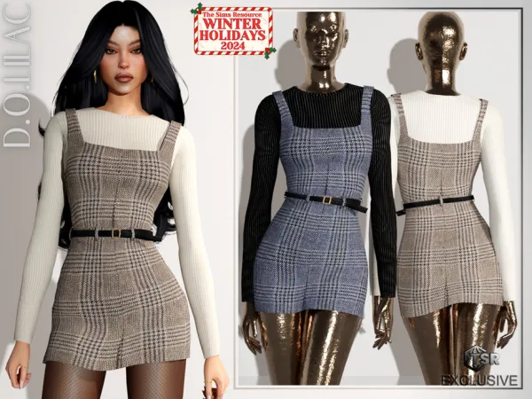Alpha Plaid Dress with Basic T shirt and Belt DO0623 by DOLilac - The Sims 4 Custom Content