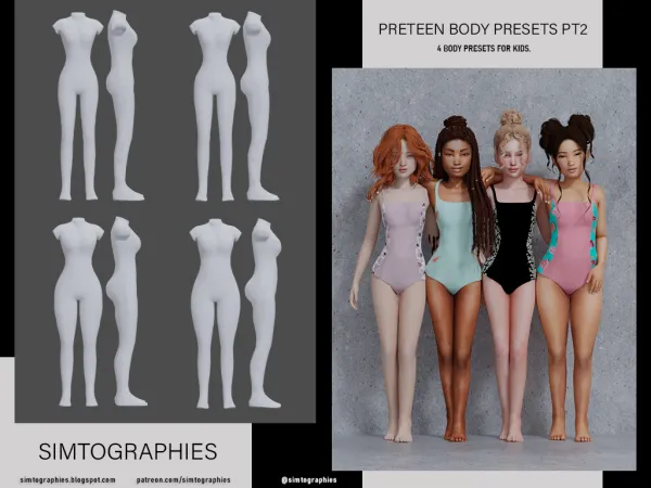 Alpha Preteen Body Presets Part 2 - The Sims 4 Custom Content