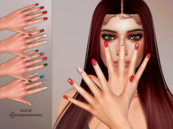 Alpha Square Winter Nails by Suzue - The Sims 4 Custom Content