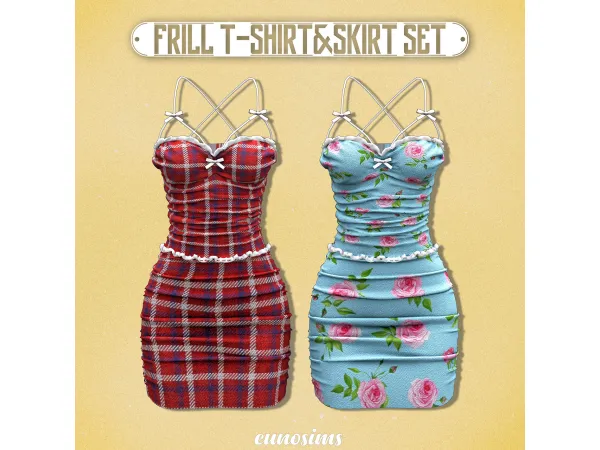 Alpha Frill T Shirt and Skirt by eunosims - The Sims 4 Custom Content