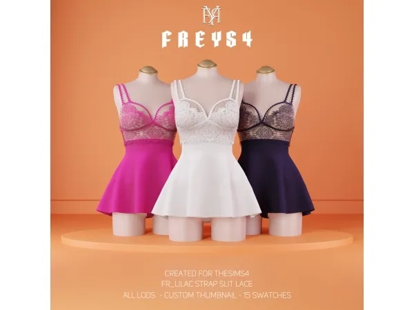 Alpha FR_Lilac Strap Slit Lace - The Sims 4 Custom Content