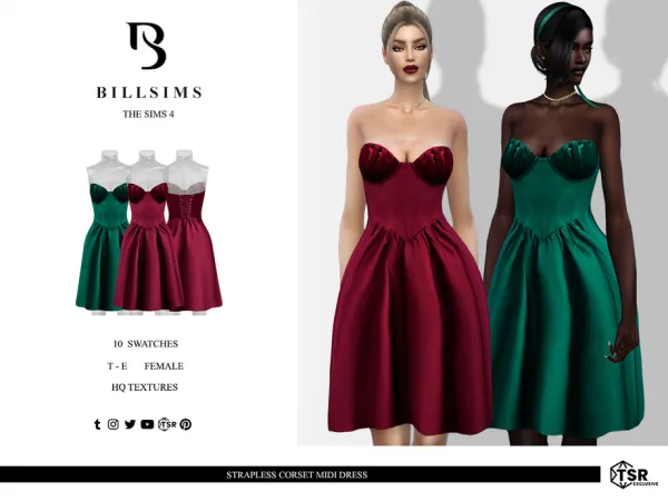 Alpha Strapless Corset Midi Dress - The Sims 4 Custom Content