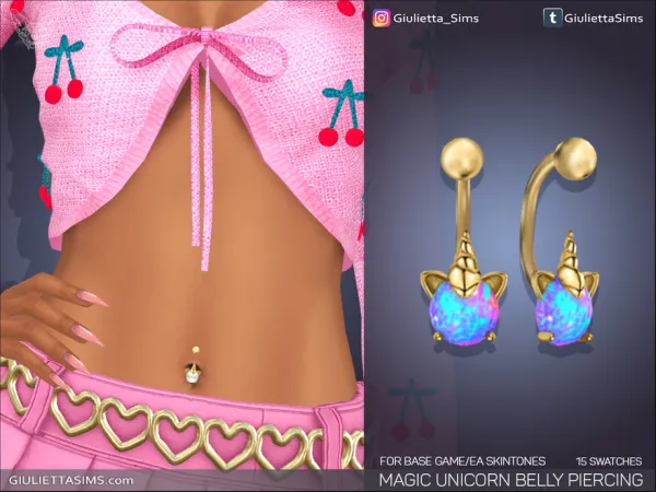 Alpha EA Skintones Magic Unicorn Belly Piercing by Feyona - The Sims 4 Custom Content