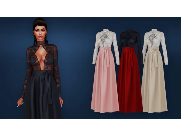 Alpha LONG SILK DRESS WITH LACE TOP by MysteriousOo - The Sims 4 Custom Content