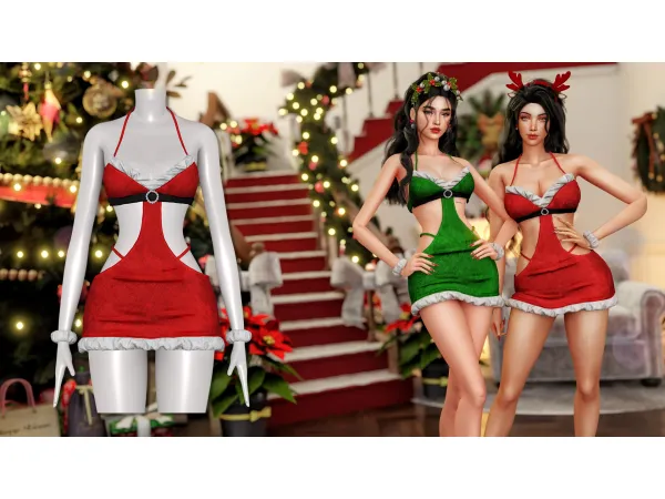 Alpha MRS CLAUS VELVET DRESS by WisteriaSims - The Sims 4 Custom Content