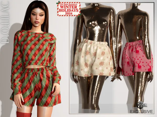 Mix Christmas Pyjama Set (Bottom) DO0648 by dolilac - The Sims 4 Custom Content