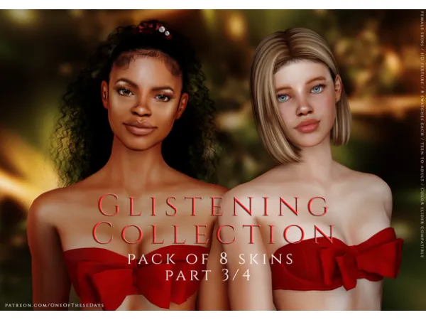 Alpha XMAS GIFT Glistening Collection Pack of 8 skins Part 34 Joy ( LIPSTICK) Daria SKINS TRAY FILES - The Sims 4 Custom Content