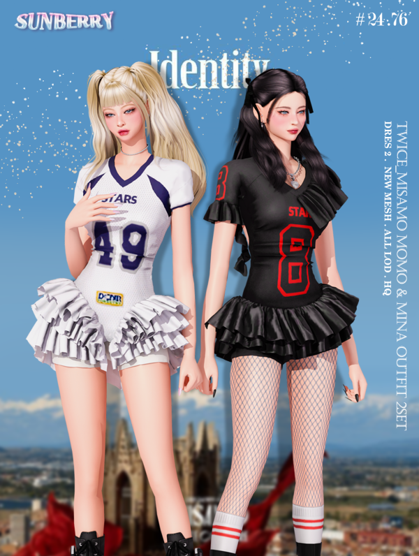 Alpha [SUNBERRY] MISAMO Identity MOMO MINA outfit SET 2476 by simsfinds - The Sims 4 Custom Content