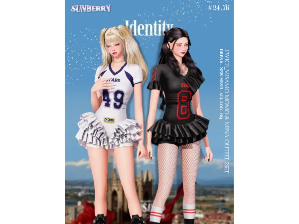 Alpha [SUNBERRY] MISAMO Identity MOMO MINA outfit SET 2476 - The Sims 4 Custom Content