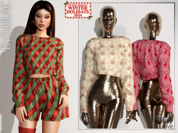 Mix Christmas Pyjama Set (Top) DO0647 by DOLilac - The Sims 4 Custom Content