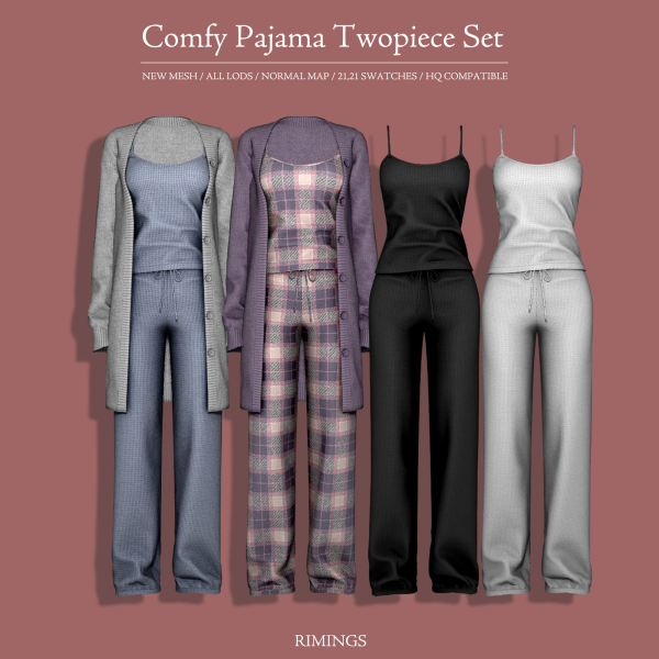 Alpha [RIMINGS] Comfy Pajama Twopiece Set by simsfinds - The Sims 4 Custom Content